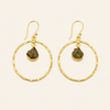 Verdant Loop Earrings with open circular gold-coloured frames and green stone drops