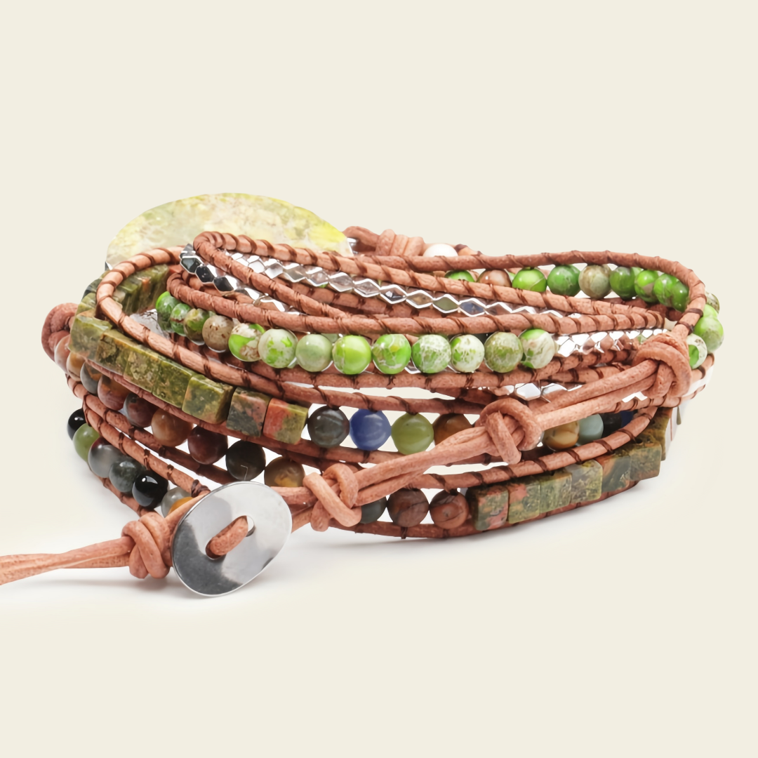 Verdant Path Bracelet with beadwork and cord detail