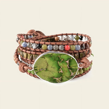 Verdant Path Bracelet with layered green and multicoloured bead strands
