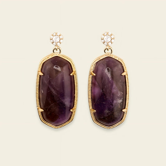 Violet Drift Earrings with purple rectangular stone drops