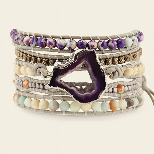Violet Wrap Bracelet with layered pale and purple bead strands