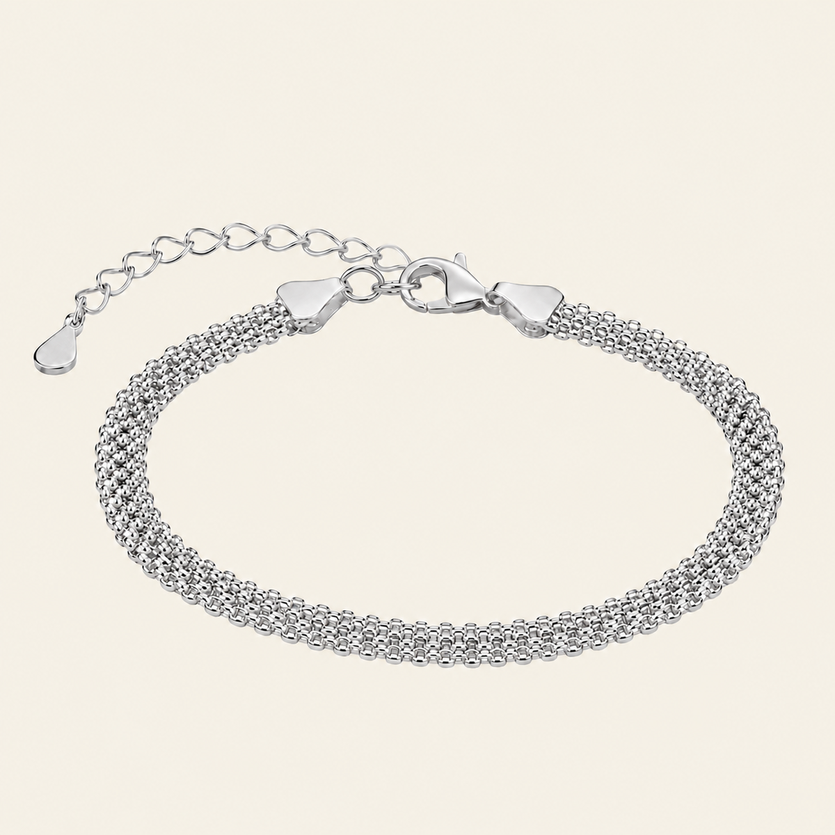 Woven Link Bracelet with a flat woven chain in silver finish