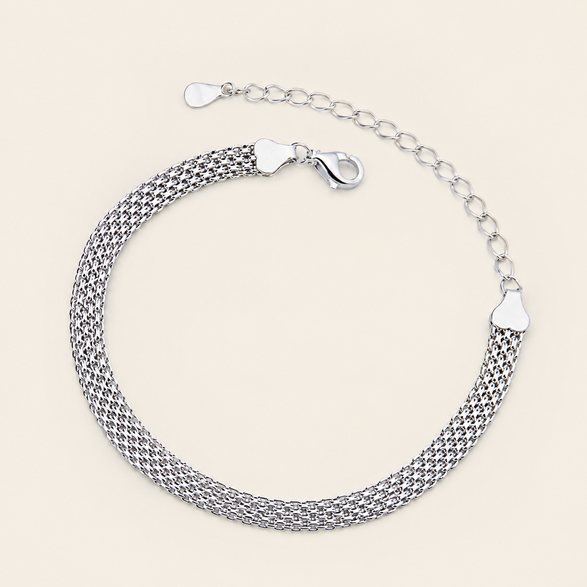 Woven Link Bracelet with a flat woven chain in silver finish