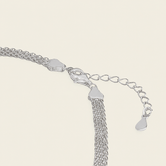 Woven Link Bracelet, showing the fastening detail in silver finish