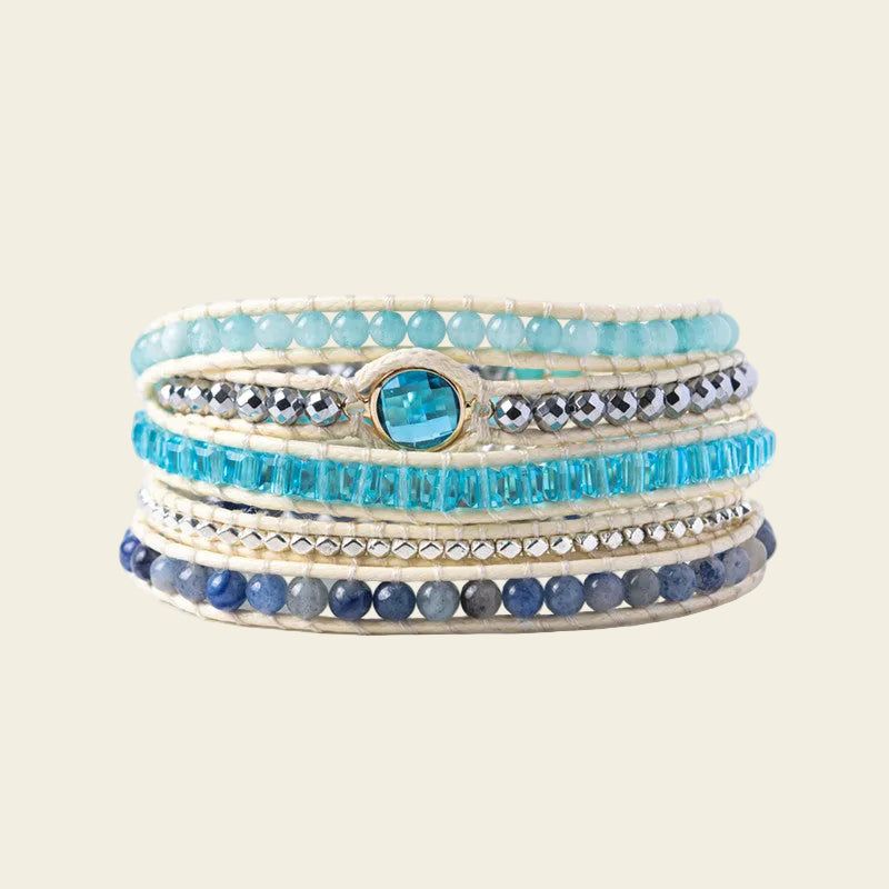 Amazonite Axis Bracelet with layered turquoise-coloured beads on pale cord