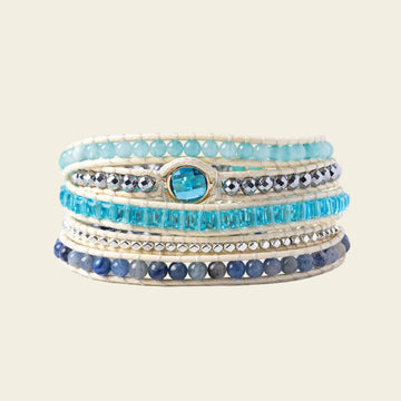 Amazonite Axis Bracelet with layered turquoise-coloured beads on pale cord