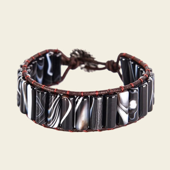 Darkline Tile Bracelet with dark polished stone tiles with pale streaks