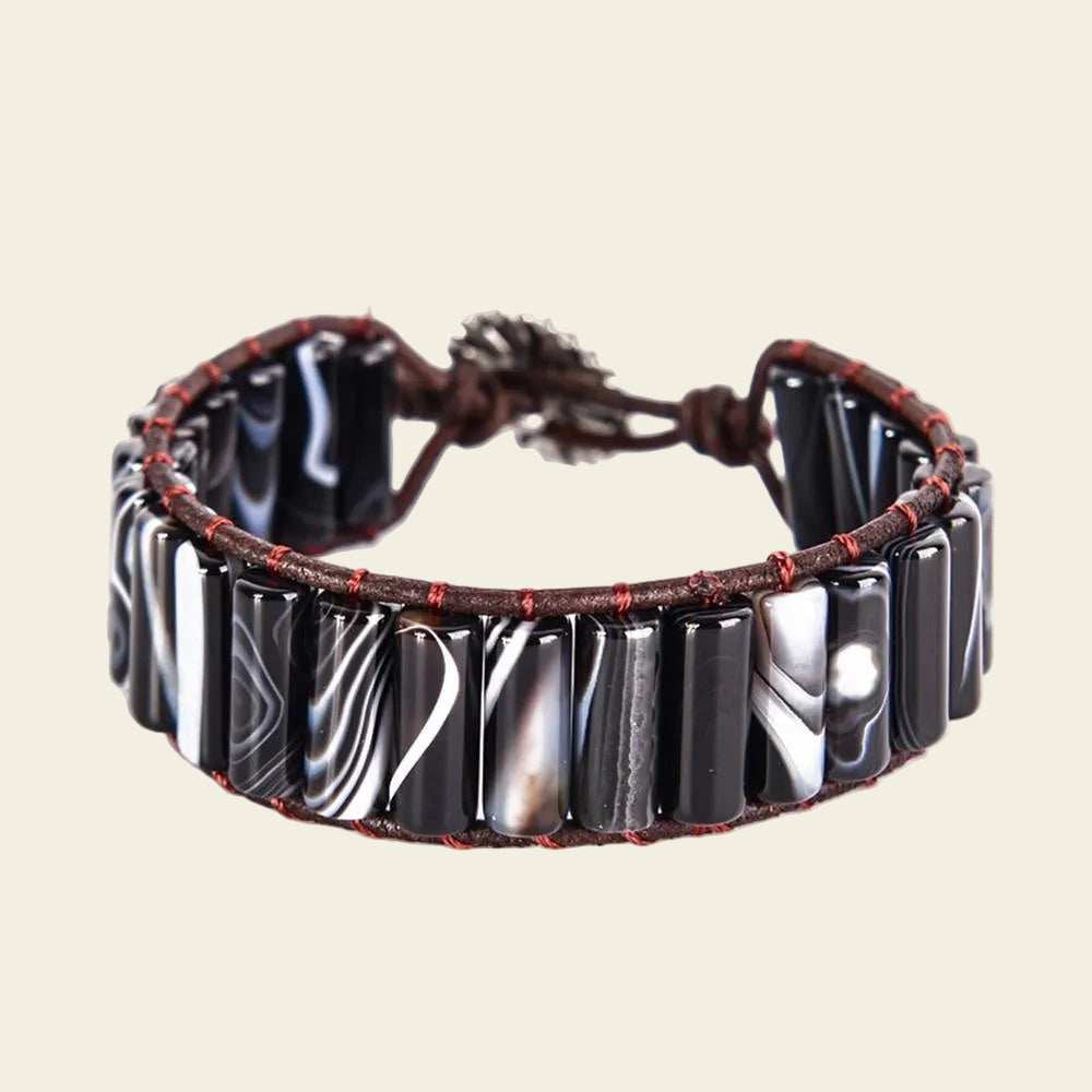 Darkline Tile Bracelet with dark polished stone tiles with pale streaks