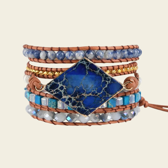 Deep Mark Bracelet with layered blue and earth-toned stone beads