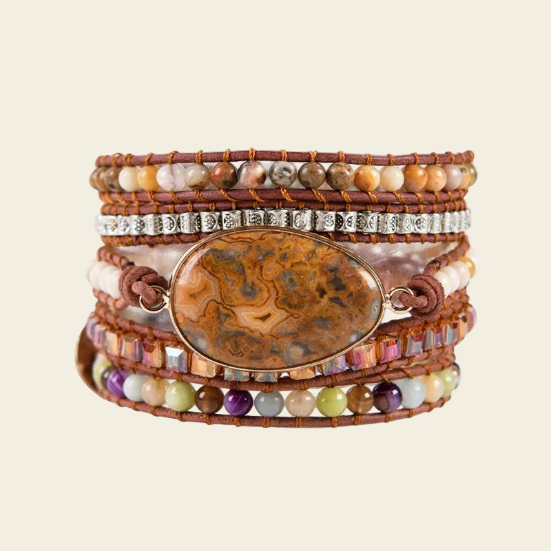 Earth Pattern Bracelet with layered cream and earth-toned beads