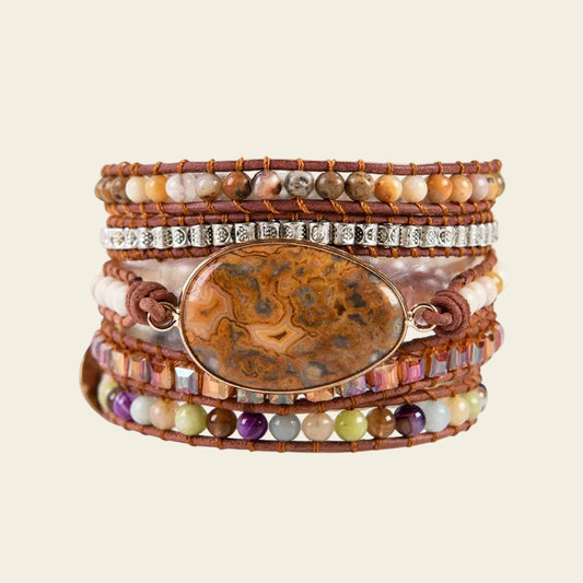 Earth Pattern Bracelet with layered cream and earth-toned beads