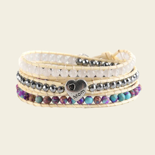 Mom Heart Bracelet with layered pale beads and a heart motif
