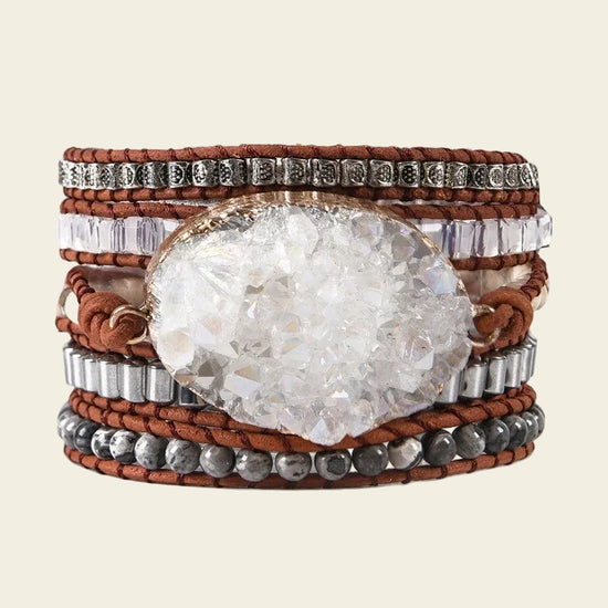 Quiet Clarity Bracelet with layered small beads on brown cord